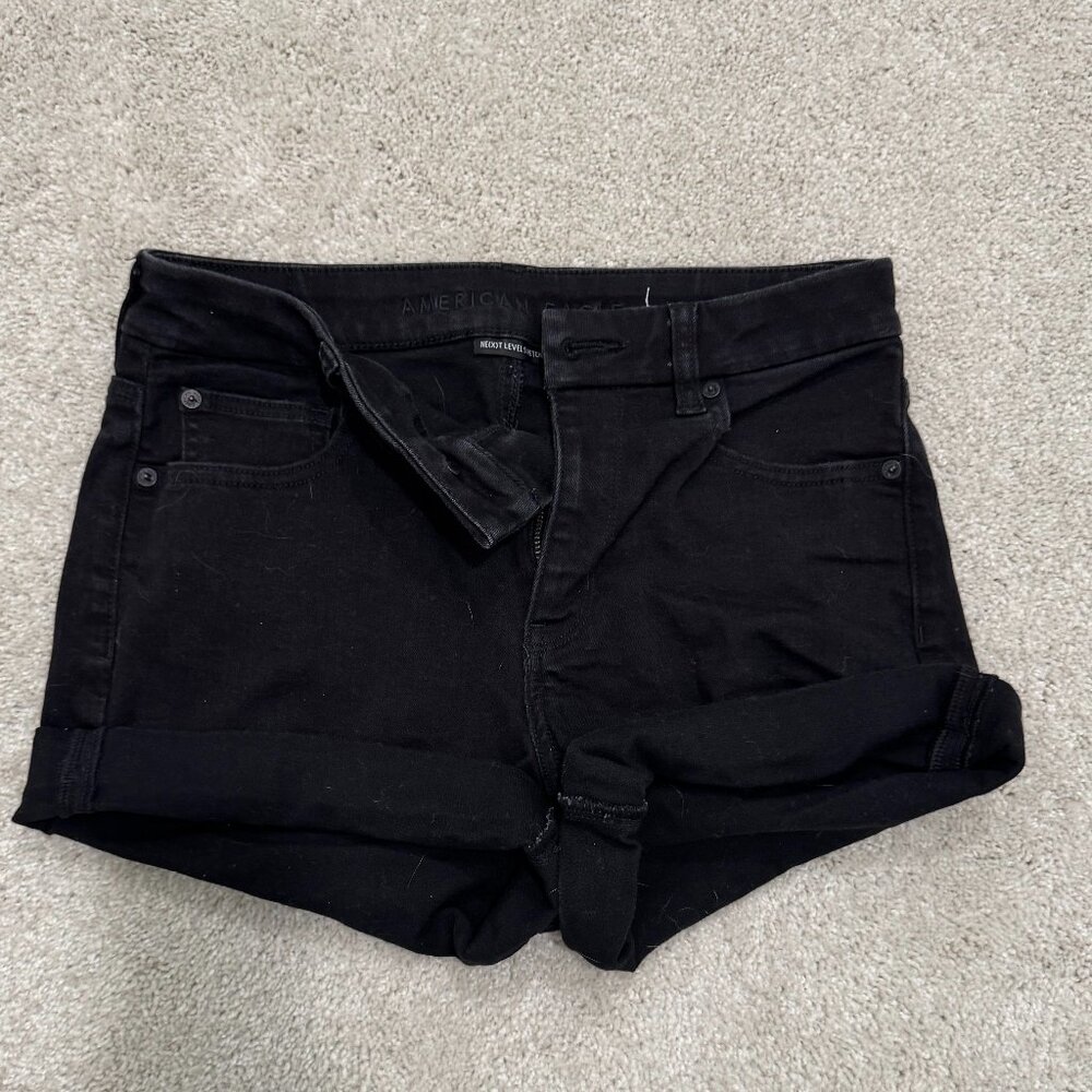 American eagle black denim shorts, size 6, stretchy